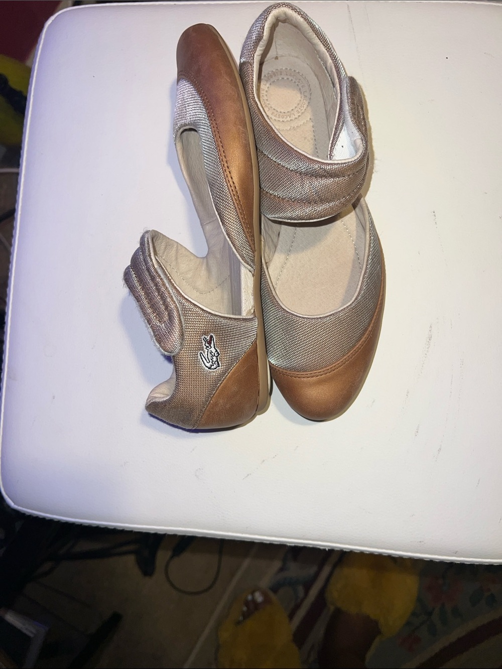 Lacoste Metallic Ivory Leather Slip-On Ballet Flat
